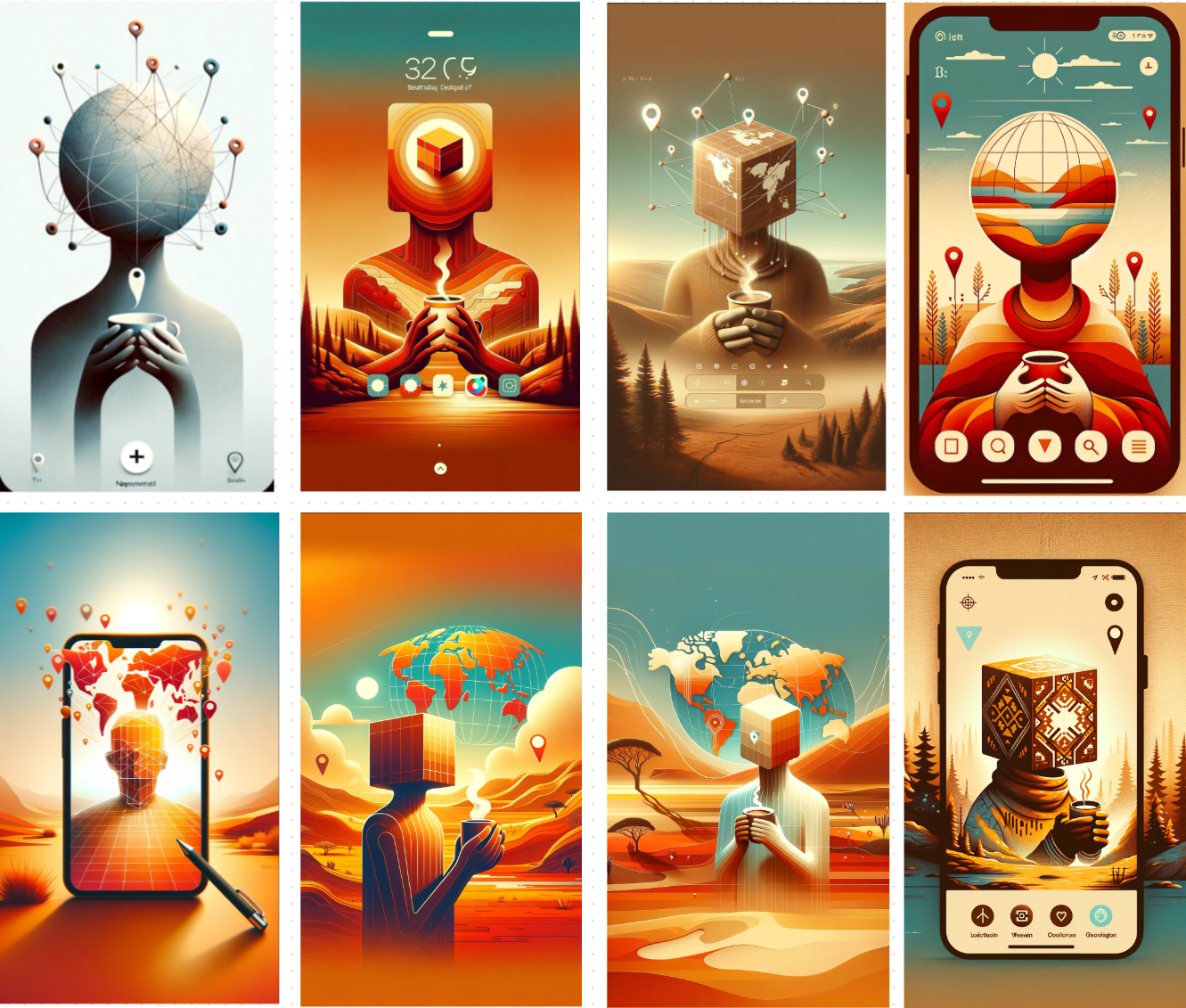 AI-generated mascot sketches for tTravel